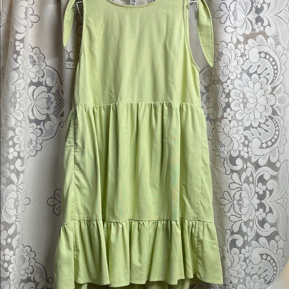 Love Riche Woman’s Celery Colored Tie-Shoulder Tiered Dress - Picture 6 of 7